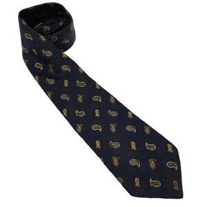 Vintage KENNETH GORDON Tie DESIGNER NECKTIE Navy‎ Blue Red Gold Paisley US Made